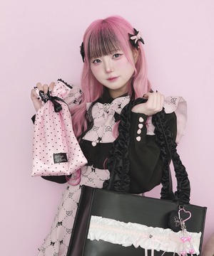 ハートサテンペンライトポーチ(ピンク)