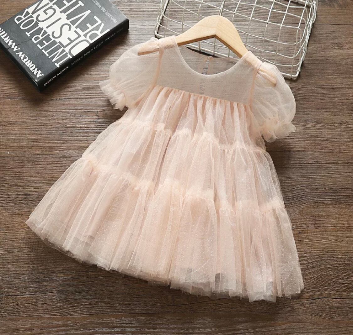 チュールパフスリーブドレス》》》》》ワンピース チュール オーガンシー 女の子 海外子供服 プチプラ