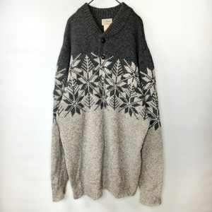 エルエルビーン　ラムウール　ニット　セーター　ボタン　ノルディック　グレー　XL