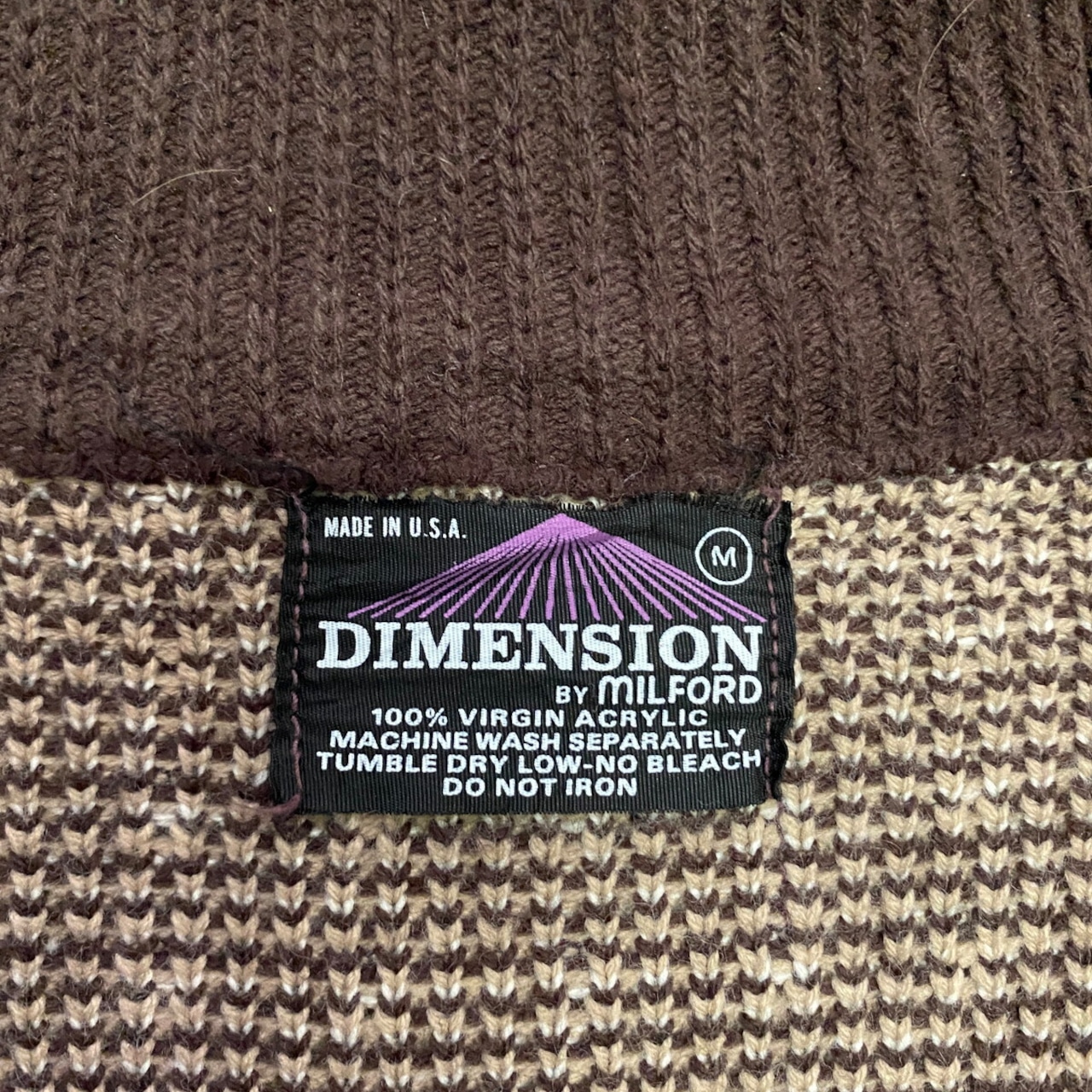 USA製 70年代 DIMENSION BY MILFORD 総柄 フルジップ アクリルニット 