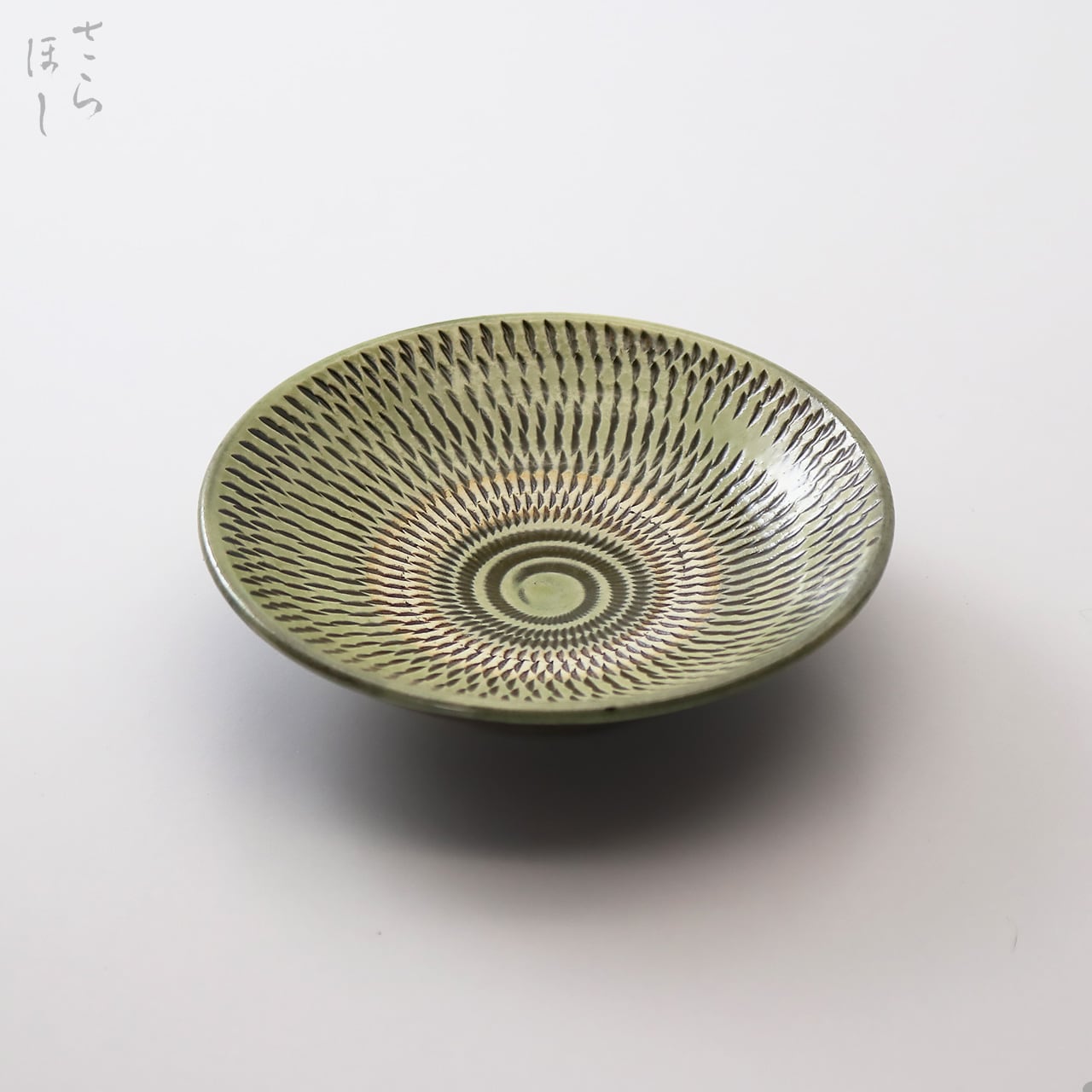 小鹿田焼 小袋窯 4寸皿 飛びかんな 緑 直径約12.4cm 小皿 陶器 和食器 民藝