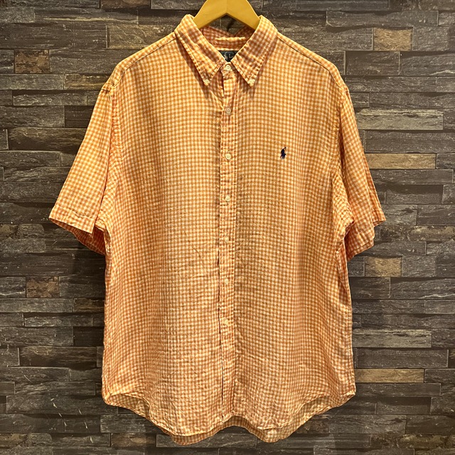 RALPH LAUREN S/S GINGHAM CHECK B.D SHIRT ORANGE