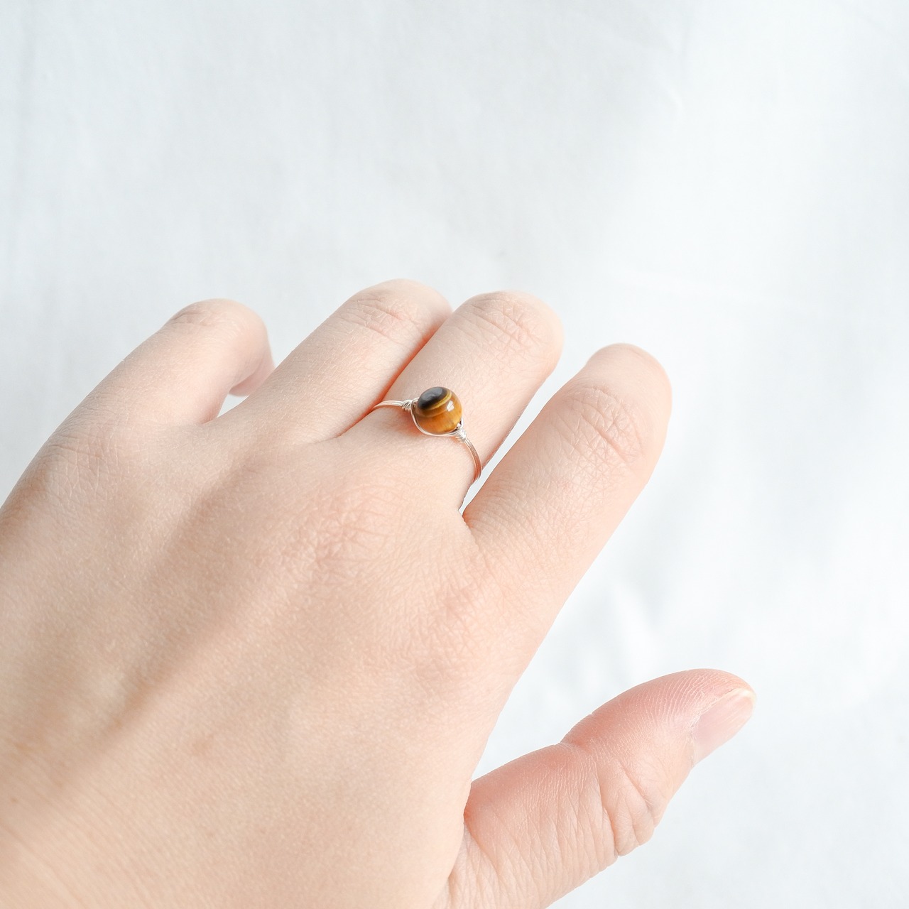 タイガーアイ　こつぶ　シルバーの指輪