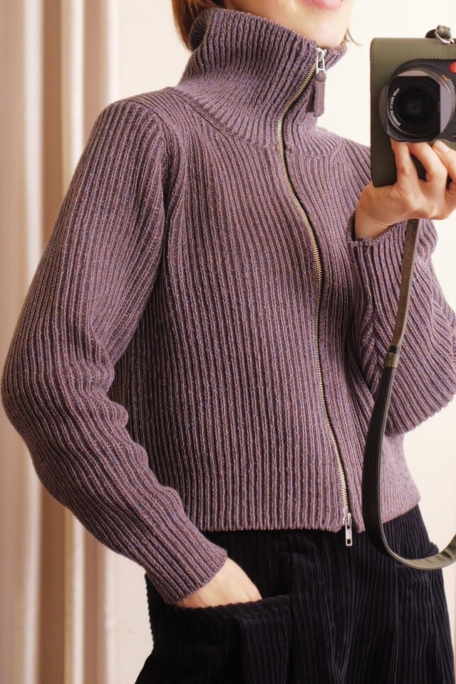 knit zip blouson mix purple