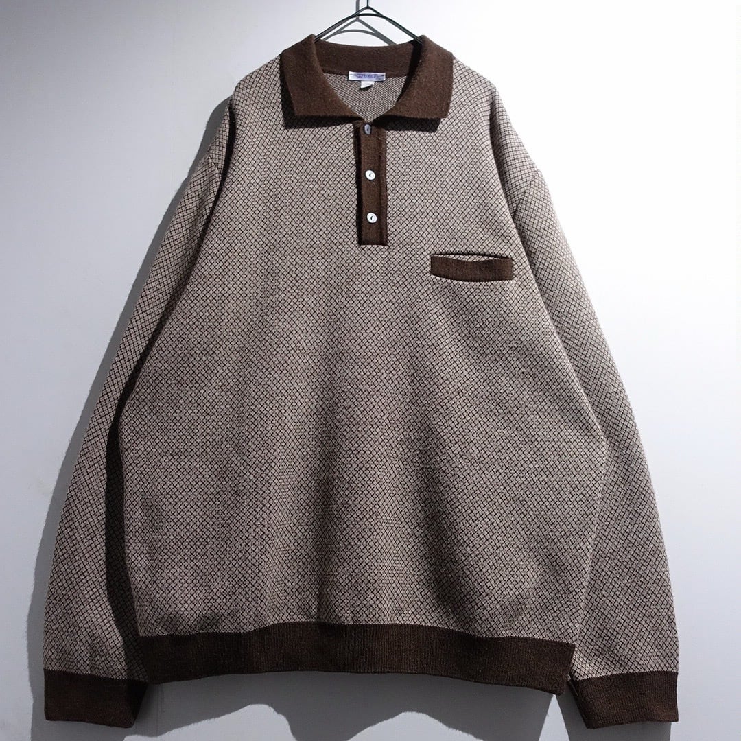 EURO Brown Geometric Pattern Design Knit Polo