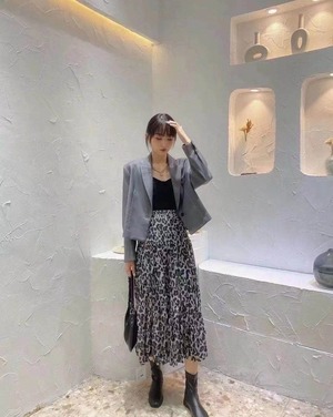 レオパード柄ティアードフレアスカート