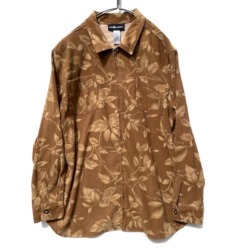[SAG HARBOR] Vintage Leaf Pattern Peach Skin Zip-up Shirt [1990s-] Vintage Peach Skin Shirts