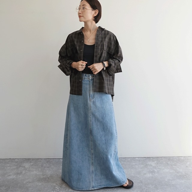 クロップドオーバーチェック柄シャツ