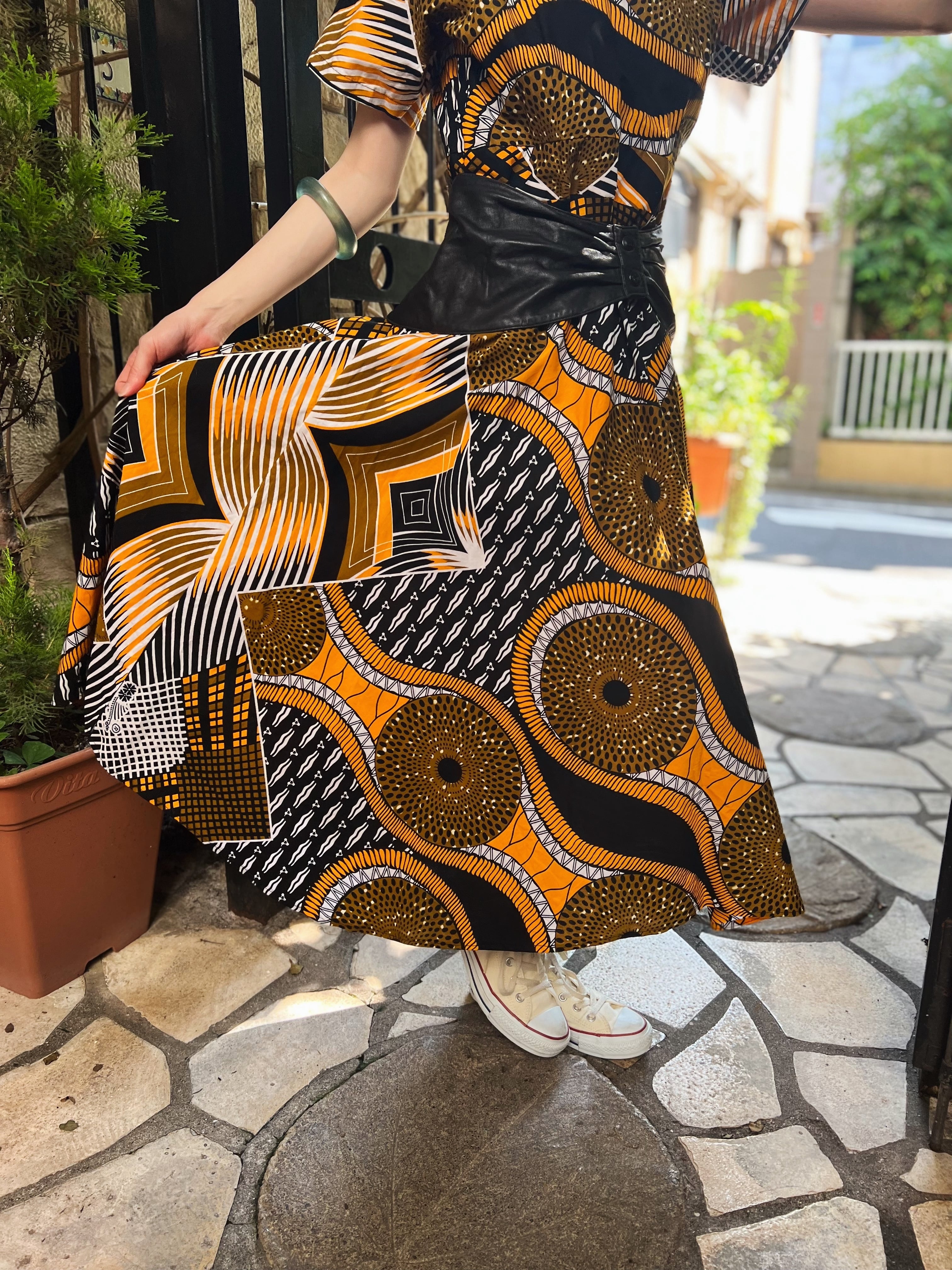 【専用】samaki vintage アフリカンバティック柄パフドレス
