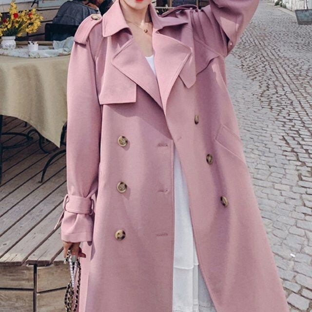 プロフ ボタン付きロング丈コート ピンクコート 春アウター F2h0x M ブランド Synopsisias In