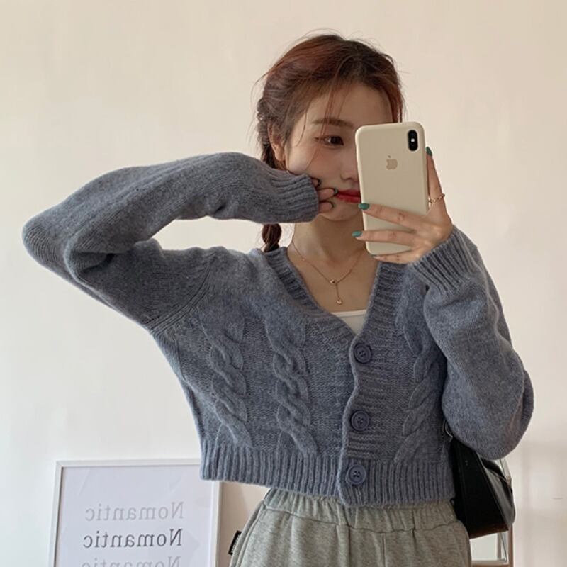 ショートVネックルーズセーター カーディガンジャケット スプリングトップス ロング 春物 YY-ファッション76474765929