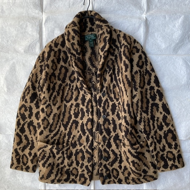 90’s Ralph Lauren Native American Navajo Pattern Hand knit Cardigan - レオパード柄