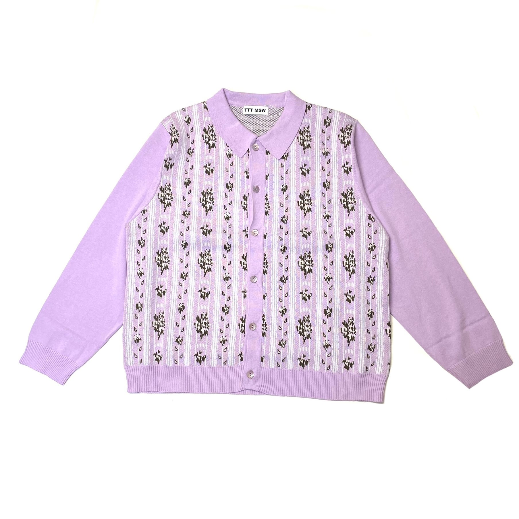 【TTT MSW】Flower Jacquard knit cardigan(PURPLE)〈送料無料〉 | STORY powered by BASE