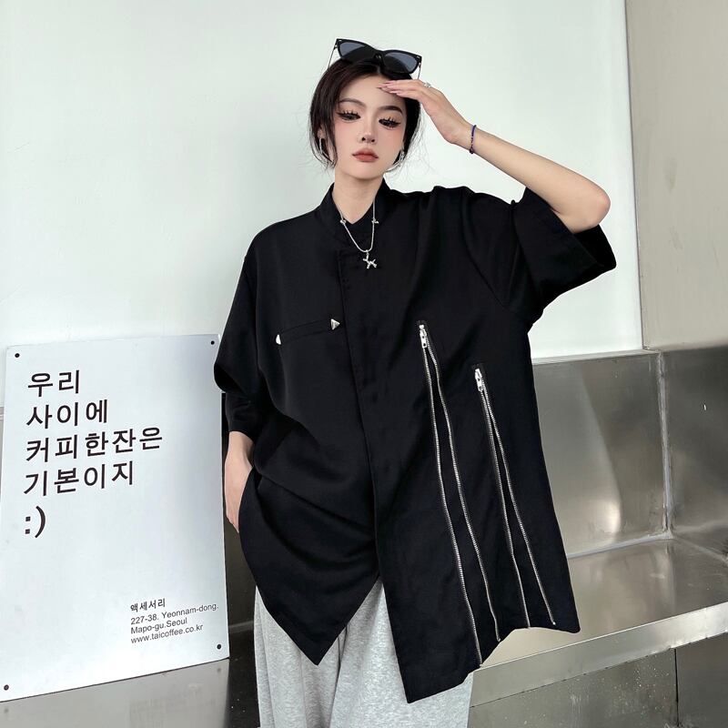 都谷シリーズ レトロ シャツ トップス メンズ レディース 男女兼用 かっこいい ブラック 黒い ゆったり Elegant