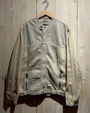 【a.k.a.C.a.k.a vintage】Leather × Linen Euro Vintage Singe Riders Type Jacket