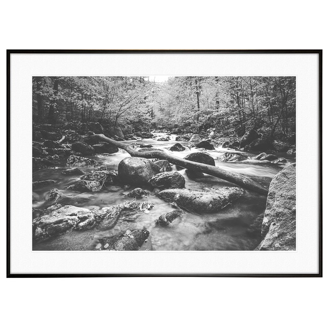 秋写真 紅葉の渓流（ドイツ） インテリア モノクロ(モノトーン)アートフォトポスター額装 AS0798