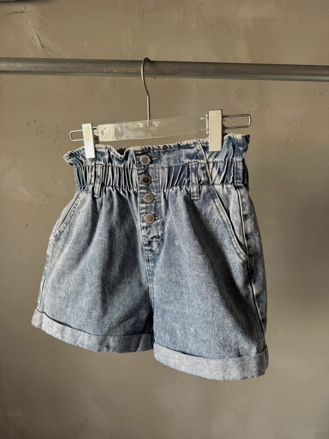 denim high-waist shirring short pants(Bill vintage)