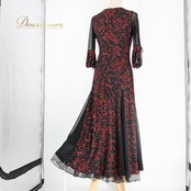 社交ダンス 衣装 JUN FASHION ドレス ワンピース ブラック系 花 花柄 ホログラム キラキラ レース 透け感 上品 練習 レッスン 黒 赤 伸縮 ストレッチ ダンス衣装 イベント ステージ パーティー レディース 柄 模様 レッド系