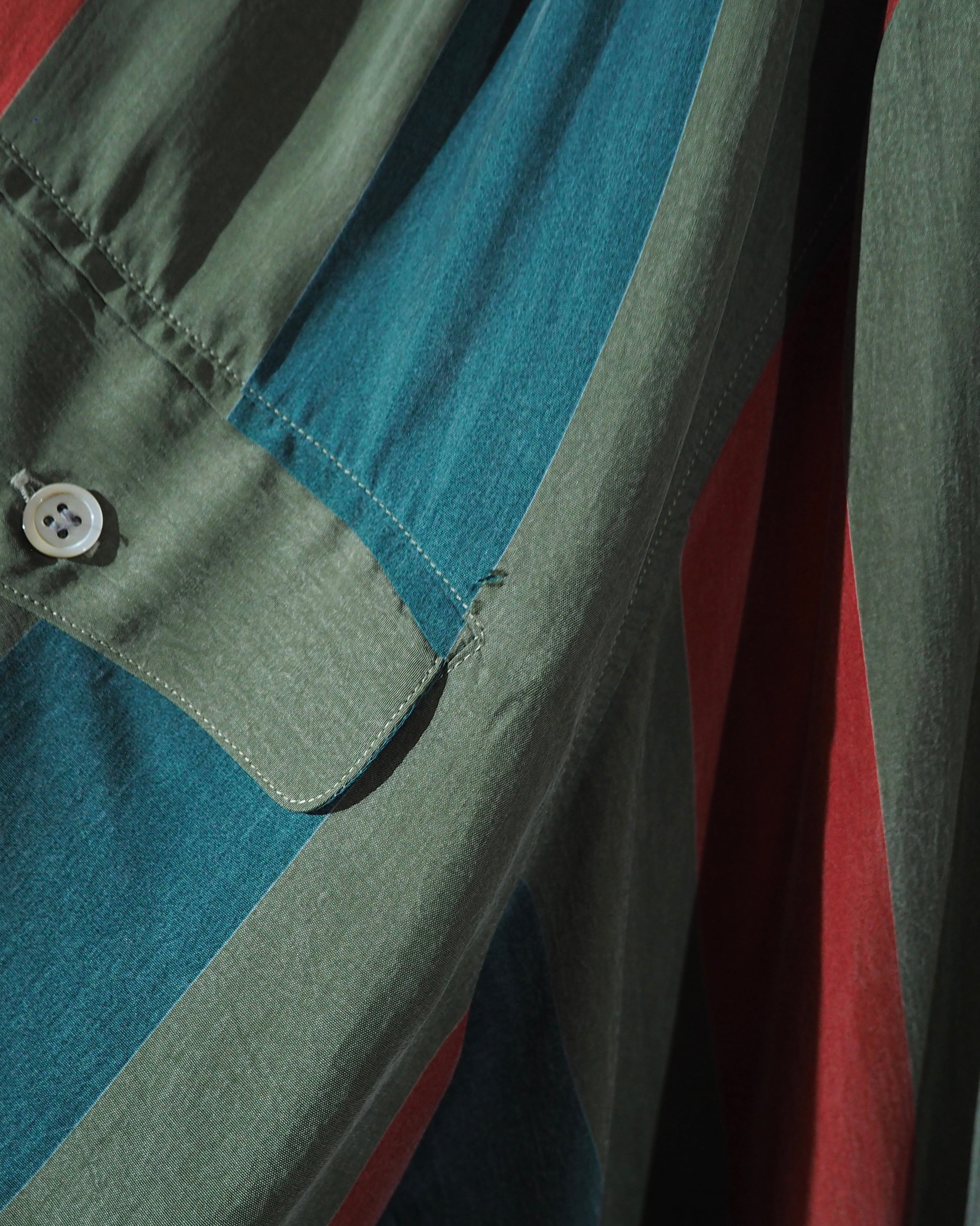 1980s ” BARBANO ” Tricolore stripe pattern vintage Drape loose Shirt