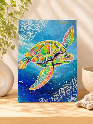 A-54/24】動物画 クジラ ミニサイズ アクリル画 原画 絵画 現代アート