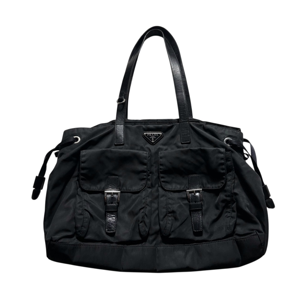 PRADA front pocket black nylon tote bag