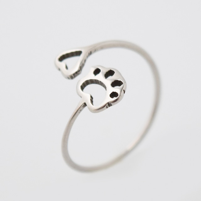 ネコ犬肉球ハートナローステンレスフリーリングSV