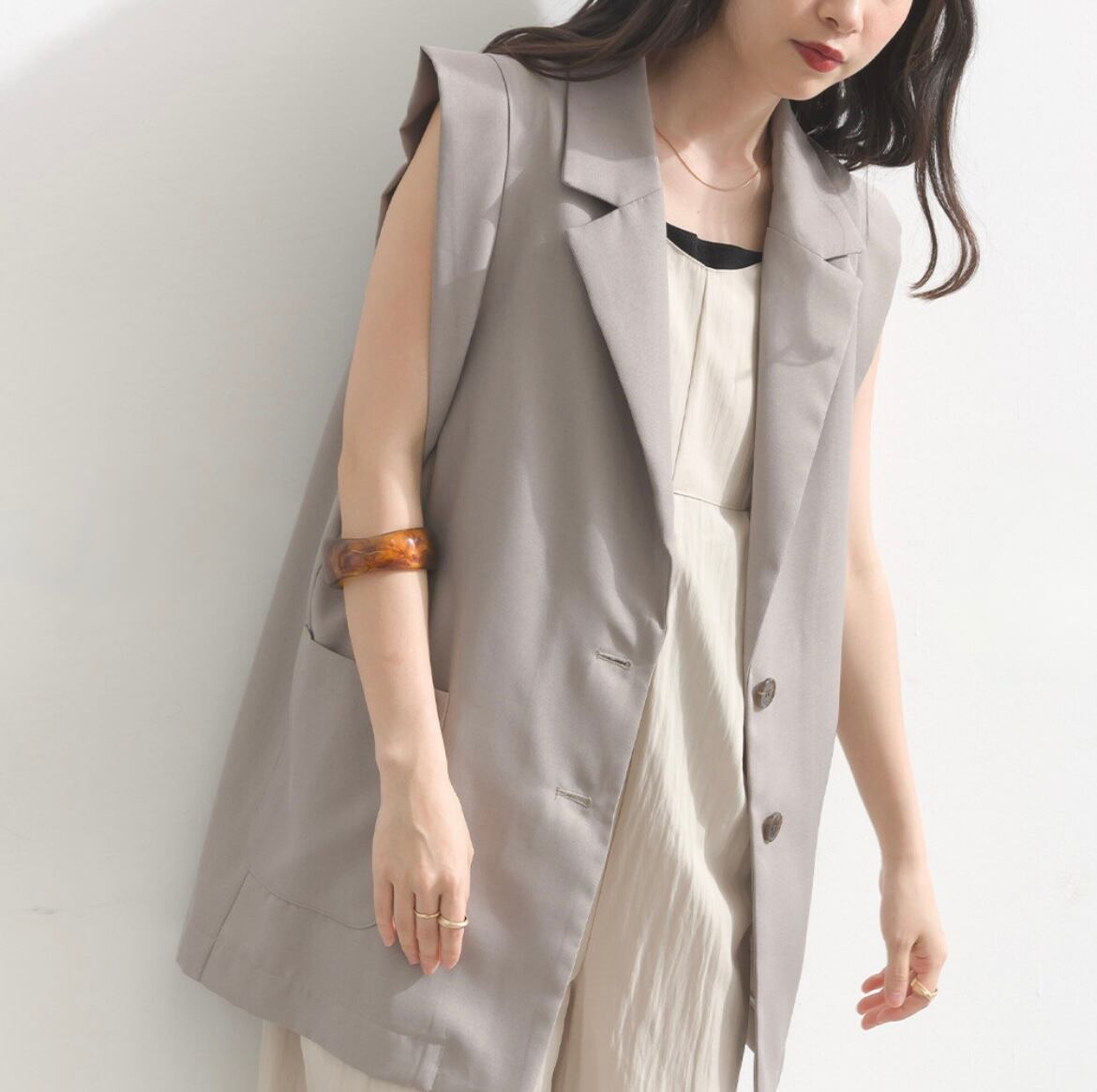 リネンタッチテーラードジレ / 2color