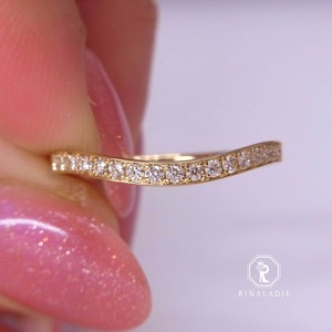 大特価★K18YG天然ダイヤモンド★U字のゆるやかハーフエタニティリング0.19