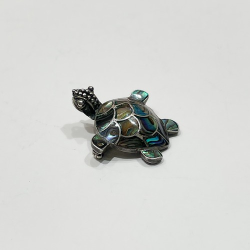 Vintage 925 Silver Abalone Shell Sea Turtle Brooch / Pendant Top