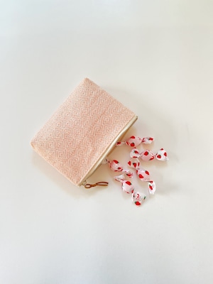 Hand-woven porch /  bird's-eye pink  手織りポーチ　ピンク