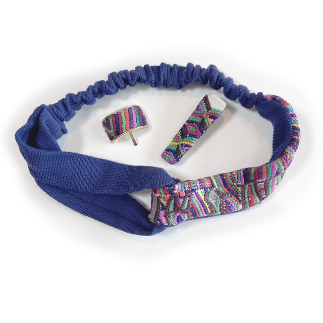 グアテマラ手織り hairband setーblue×multi colors-4