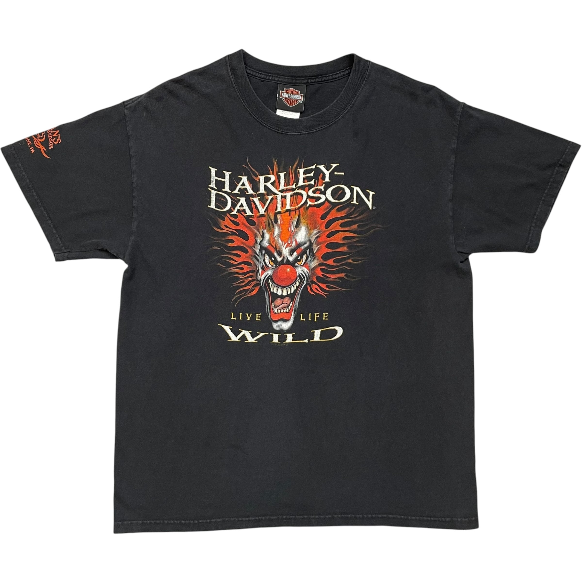《L》 Harley-Davidson ハーレーダビッドソン Tシャツ ブラック プリントデザイン 袖プリント USA製 no.10214