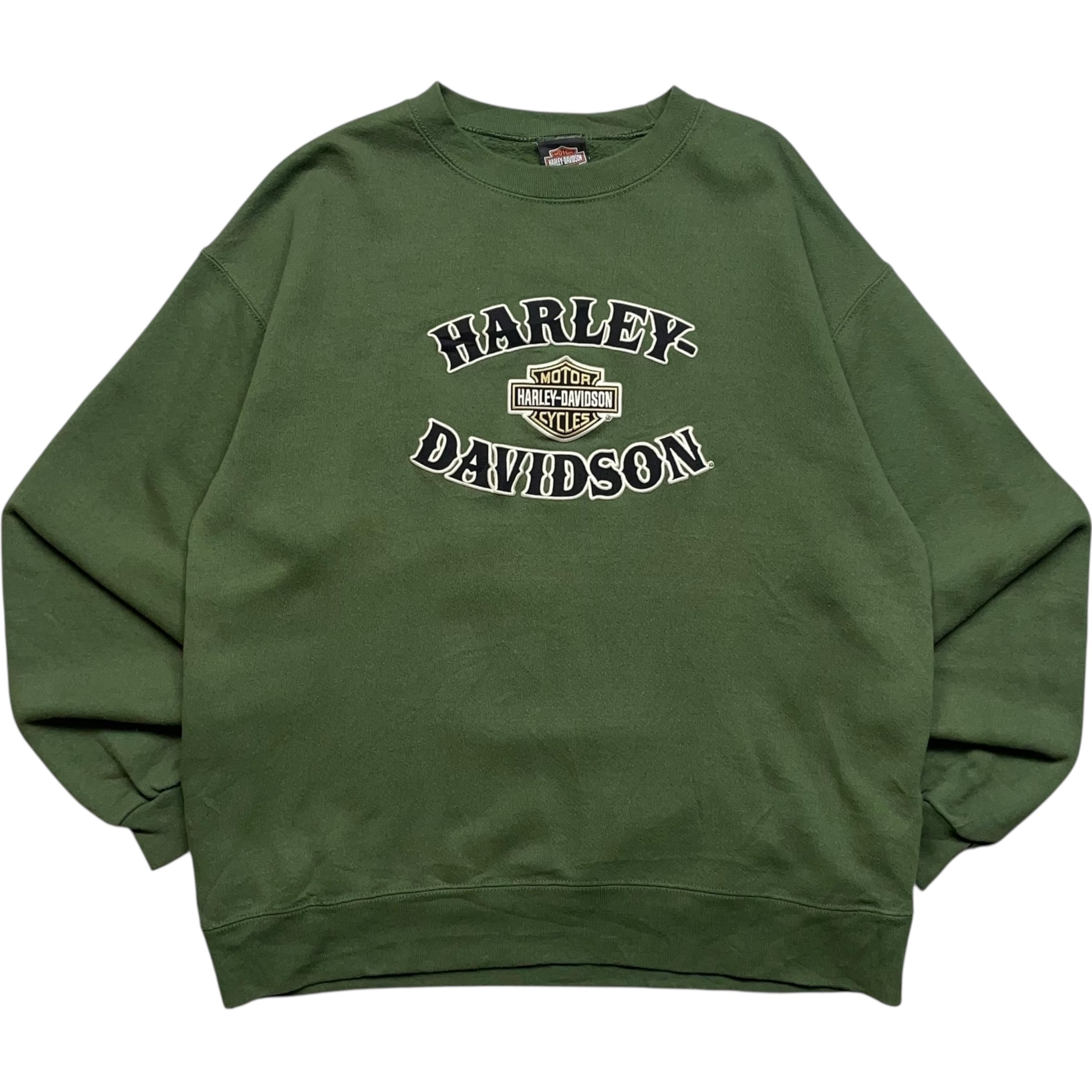 《L》 Harley-Davidson ハーレーダビッドソン スウェット 刺繍ロゴ グリーン no.9060