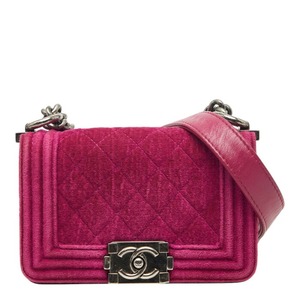 シャネル ココマーク ミニ ボーイシャネル チェーン ショルダーバッグ ピンク ベロア レザー レディース CHANEL 【中古】