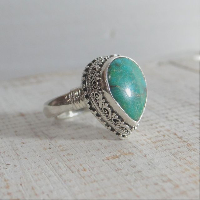 天然ターコイズ.シルバー925.指輪.リング.ハンドメイド.アジアン.12号 