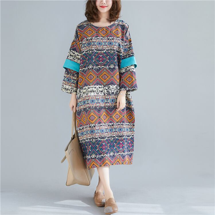 エスニック柄ワンピース O1059 Leaf Tone