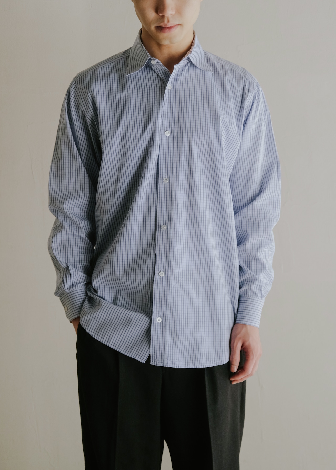 90's HERMÈS graph check regular collar shirt