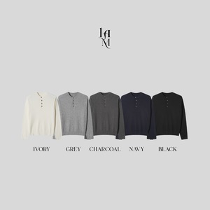 【Muscle Fit】Cashmere Ribbed Henley Neck Knit (5color)