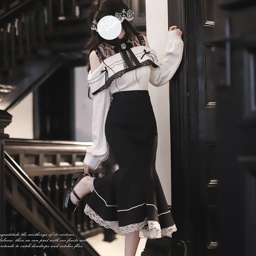 量産型ロリィタ クラシカル ロングスカート 黒 レースフリル