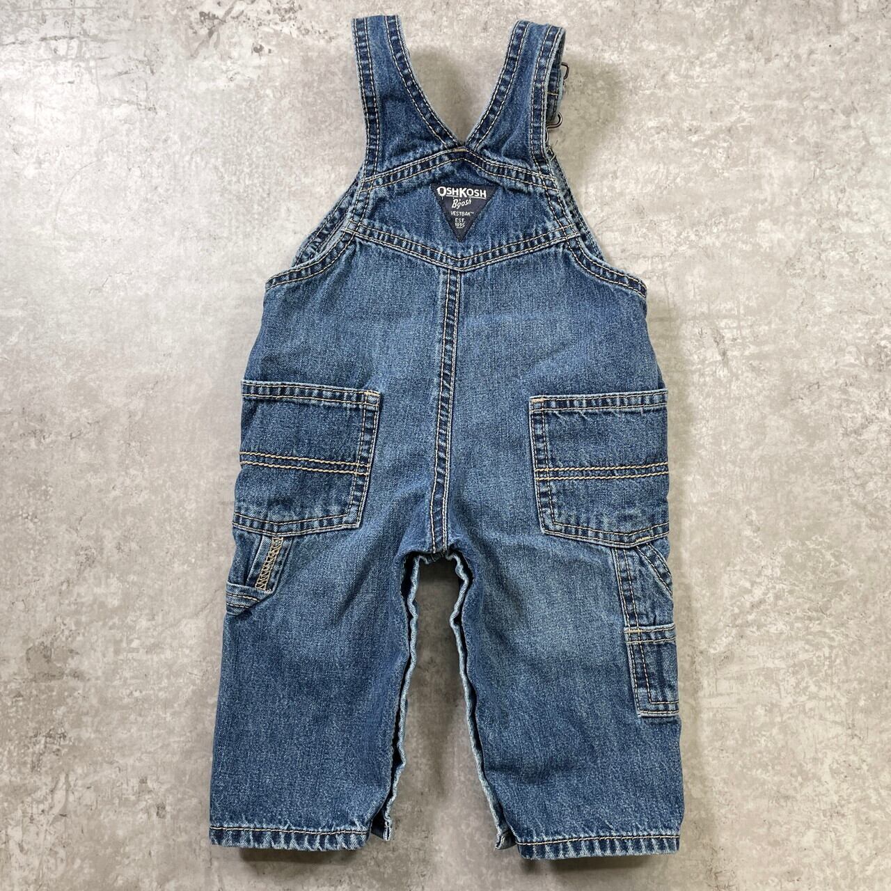 オシュコシュ ブリーチ加工　デニム　オーバーオール　y2k グランジ kids】OSHKOSH オシュコシュ デニム オーバーオール キッズ6ヶ月 60
