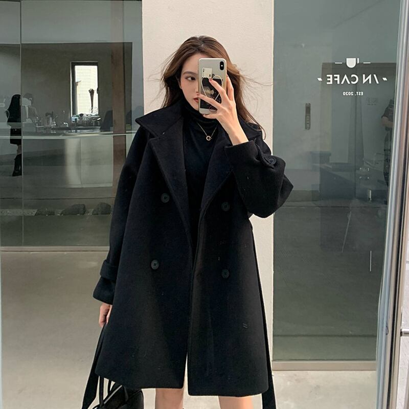 ブラックコート スプリングスタイルスタンダードオータムレディース レトロ 春物 秋物 試着室79032834238