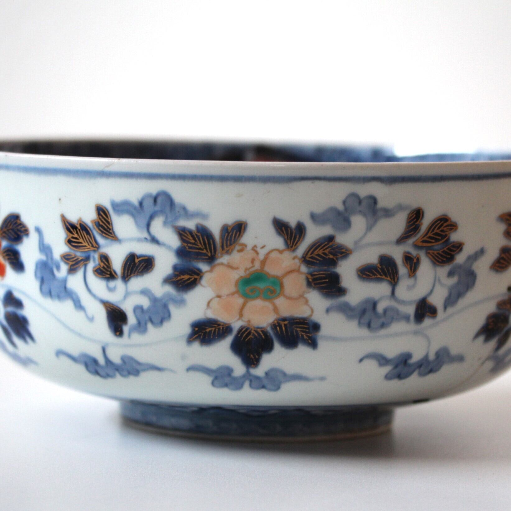 鎹継ぎのある伊万里色絵龍鳳凰文鉢 d24.5cm Staple Repaired Imari