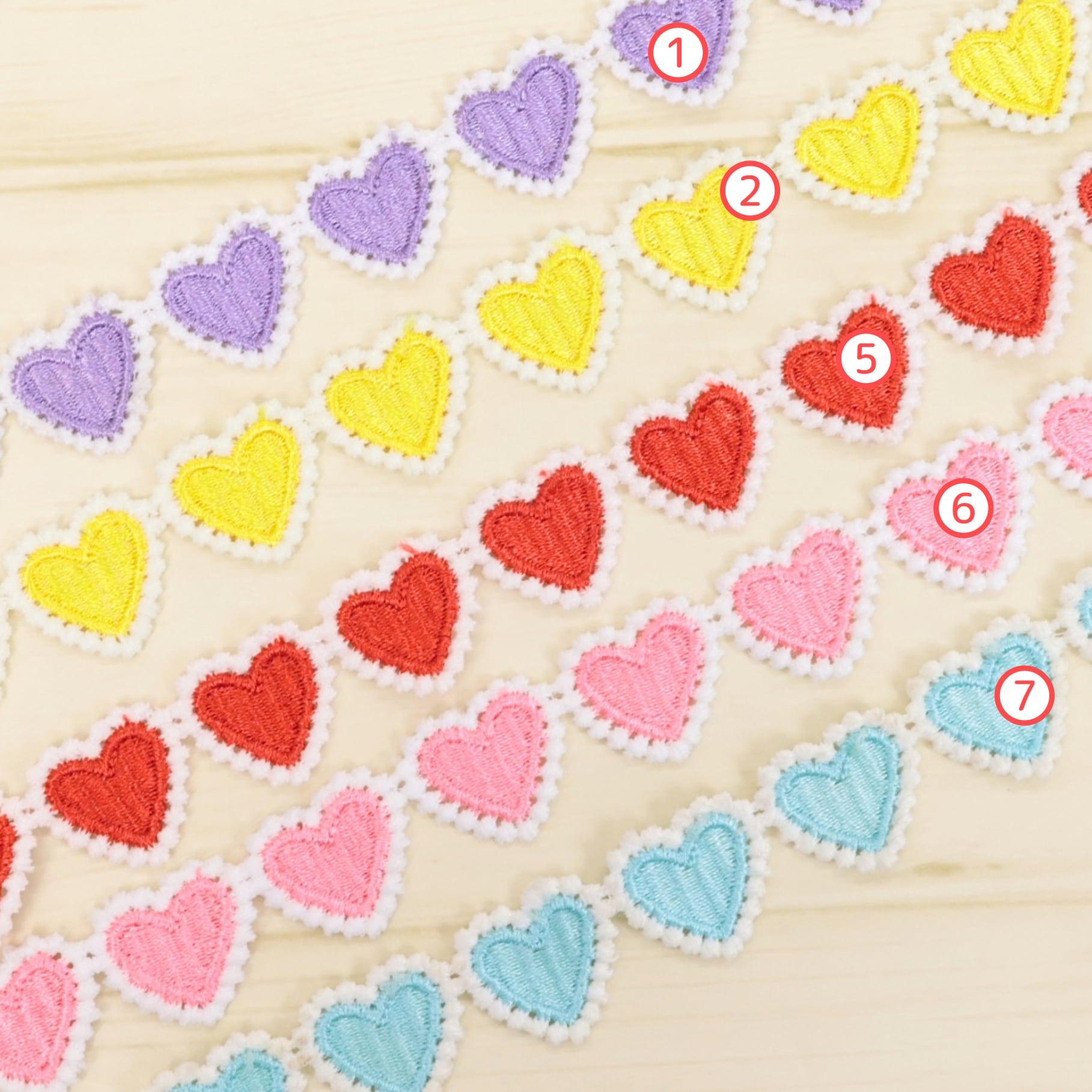ハート 刺繍 レース 幅約25mm 01040042 ハンドメイド 資材 装飾 飾り