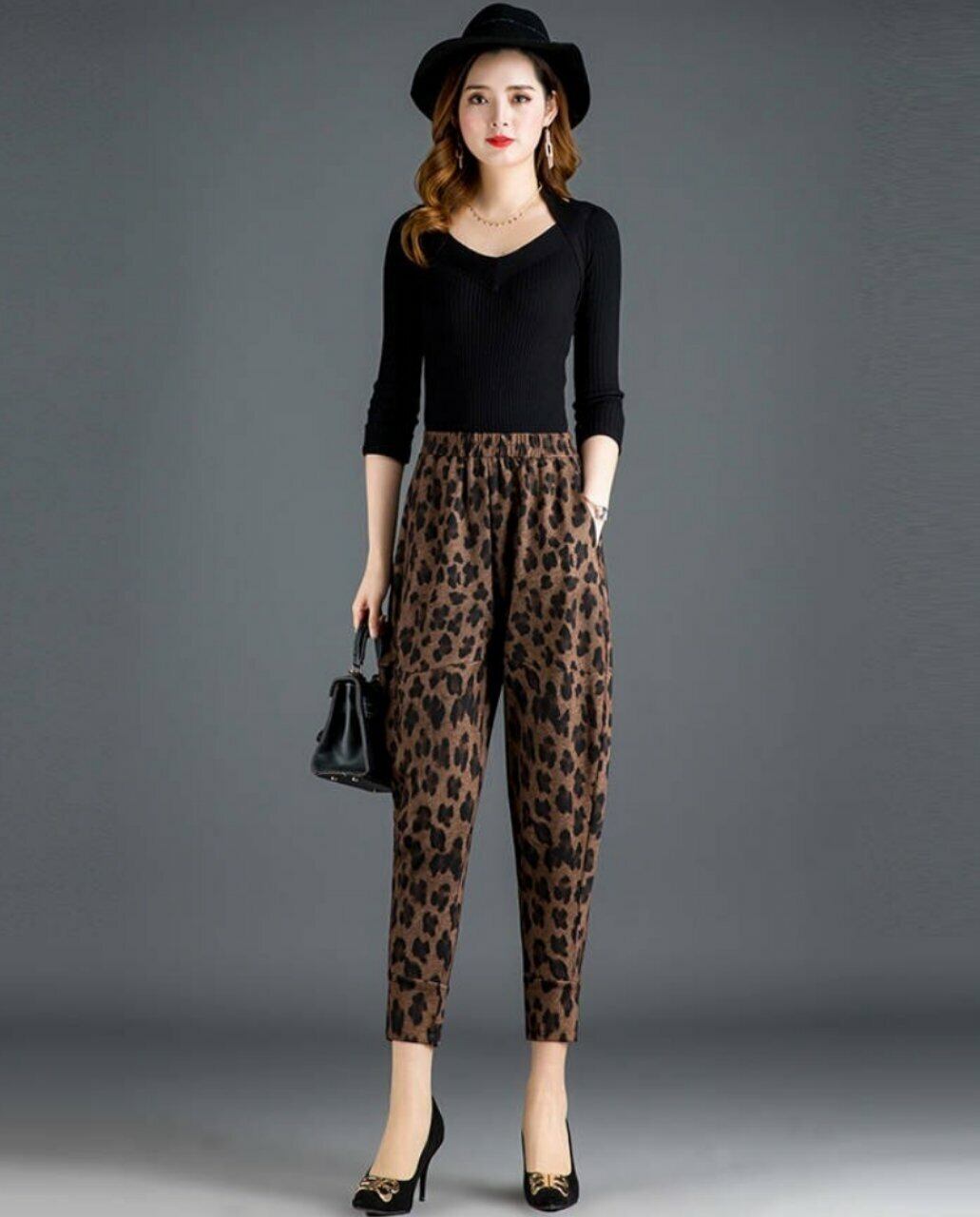 レオパード柄クロップドパンツ レディース ファッション ワイドパンツ ボトムス ヒョウ柄 豹柄 レオパード アニマル柄 ハイウエスト カジュアル 脚長効果 お洒落 可愛い かっこいい お出かけ 女子会 デート デイリー 韓国 オルチョン モード 40 Sayurio レディース