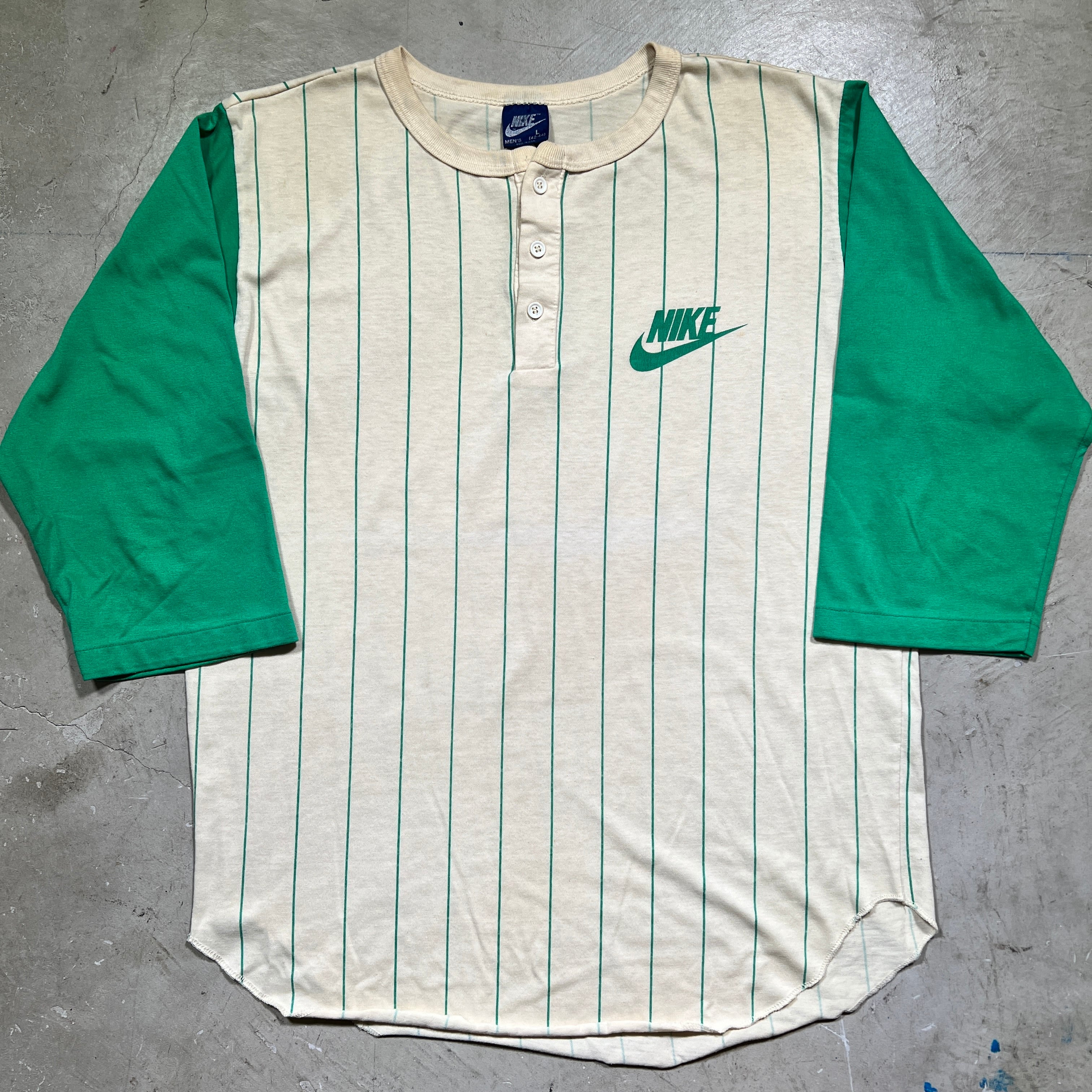 80's NIKE ナイキ ベースボールTee ヘンリーネック ロゴ スウッシュ ...