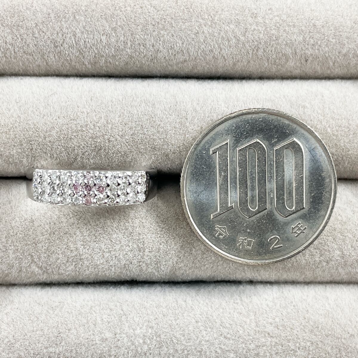 K18WG 天然ピンクダイヤモンド 天然ダイヤモンド 0.33ct パヴェリング 