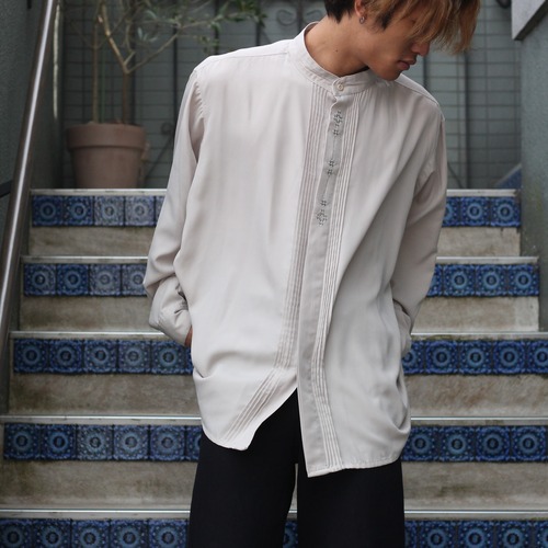 *SPECIAL ITEM* USA VINTAGE PRONTI EMBROIDERY TUCK BAND COLLAR DESIGN SHIRT/アメリカ古着刺繍タックデザインバンドカラーシャツ