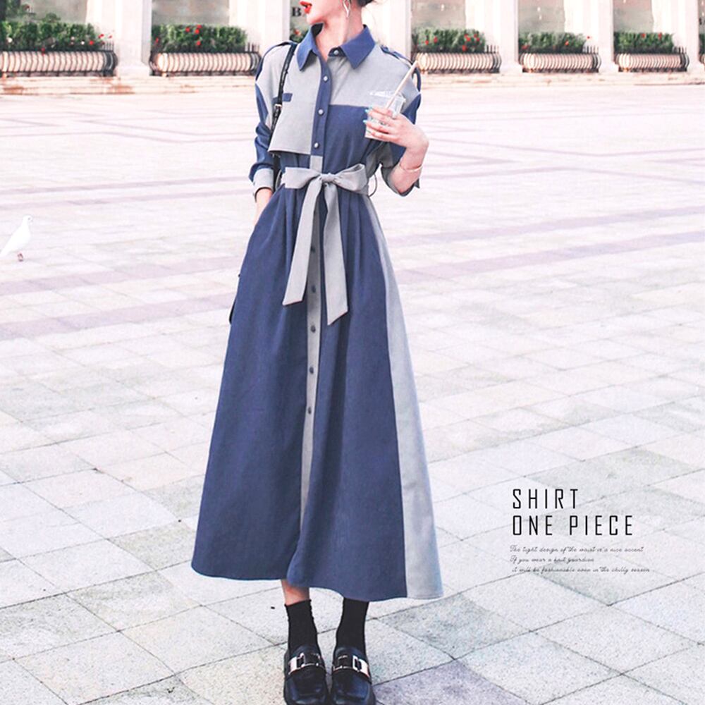 シャツワンピース ロング レディース 長袖 ミモレ丈 ワンピース