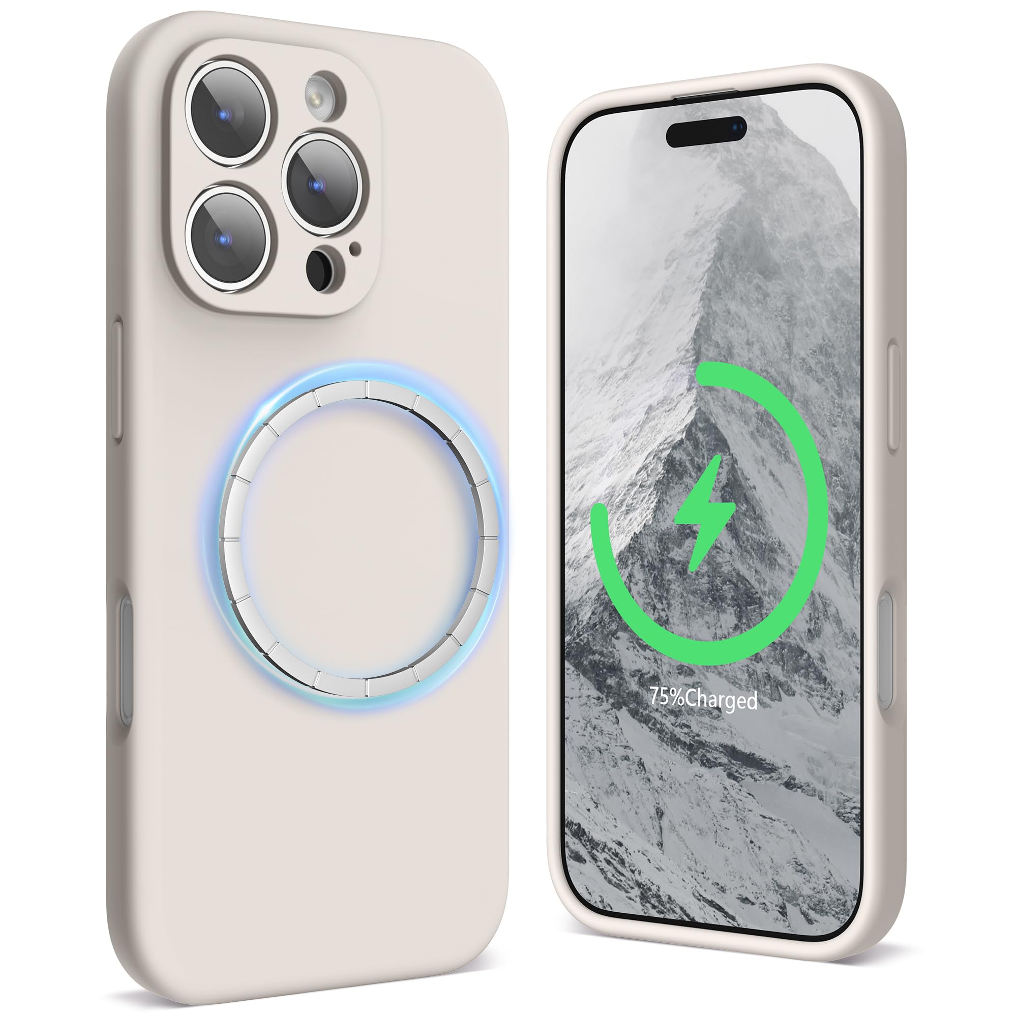 SURPHY iPhone 16 pro用ケース シリコン MagSafe対応,6.3インチ対応(2024) 携帯ケース iphone16 pro(カメラの全面保護) マグネット搭載 iPhone16 pro用ソフトカバー(ストーングレイ)