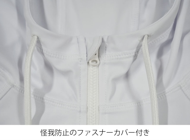 ウィメンズロングスリーブフルジップフーディッドラッシュ WHITE